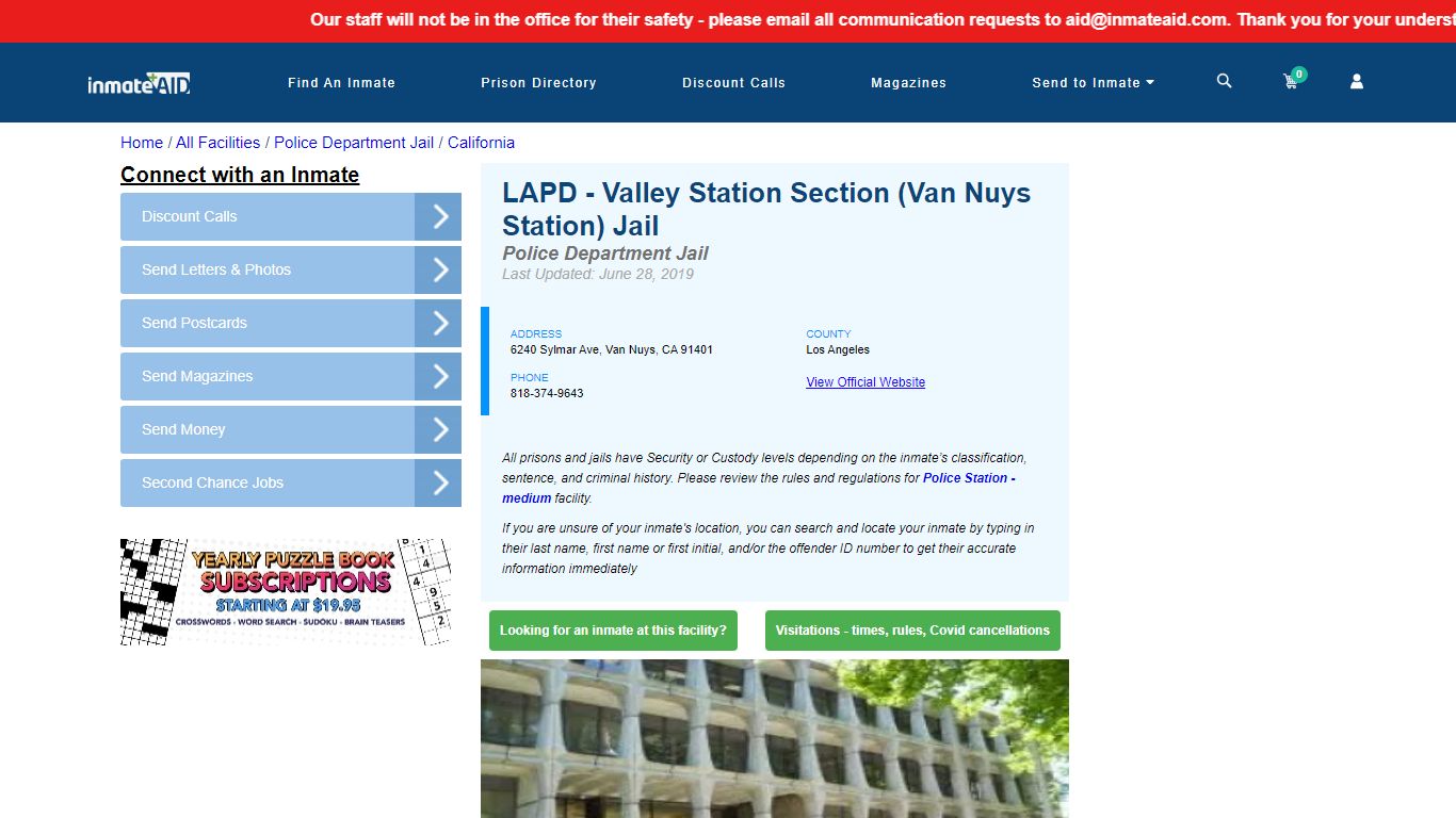 LAPD - Valley Station Section (Van Nuys Station) Jail - InmateAid