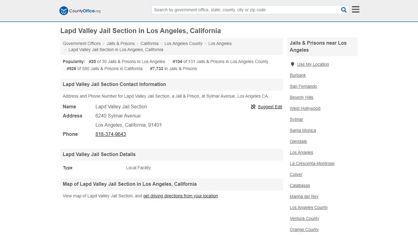 Lapd Valley Jail Section - Los Angeles, CA (Address and Phone)